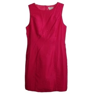 Newport News Silk Sleeveless Dress Knee Length Embroidered Flowers Pink Size 16